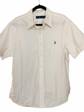 XL Ralph Lauren White Short-Sleeve Button-Down Shirt with Polo Pony